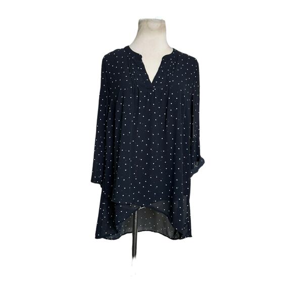 DR2 black white polka dots 3/4 sleeves semi sheer blouse size Small - Picture 9 of 12